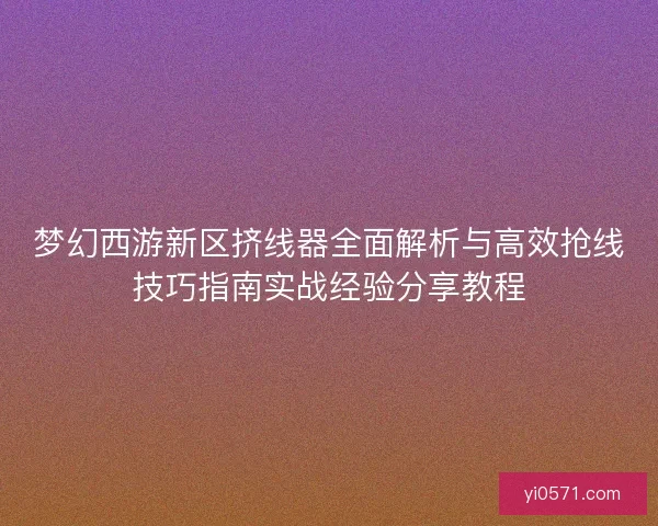 梦幻西游新区挤线器全面解析与高效抢线技巧指南实战经验分享教程
